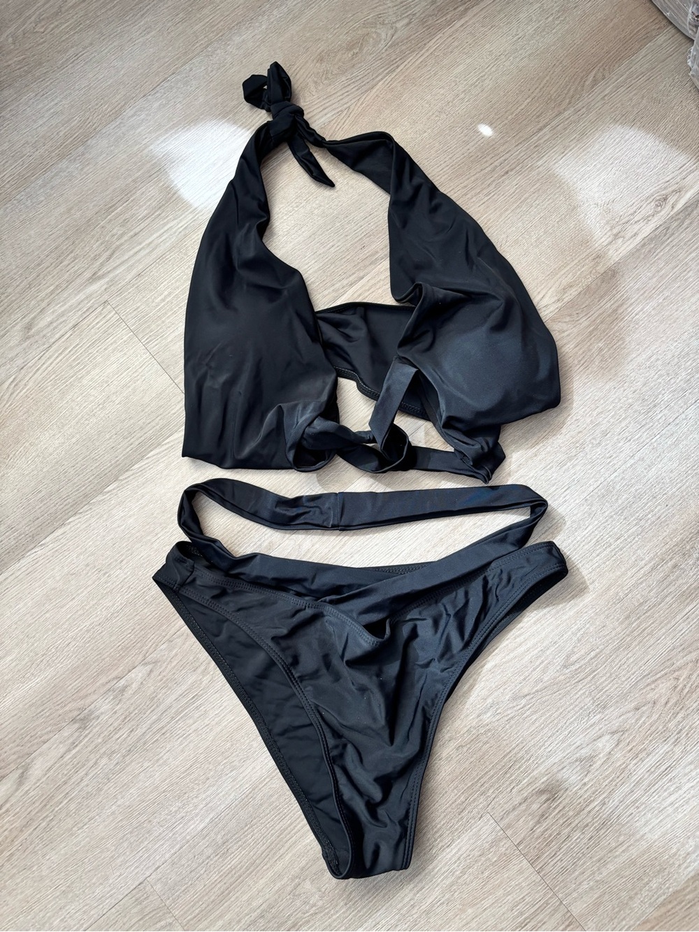 Women's Black Halter Bikini Set - Classic Tie Detail